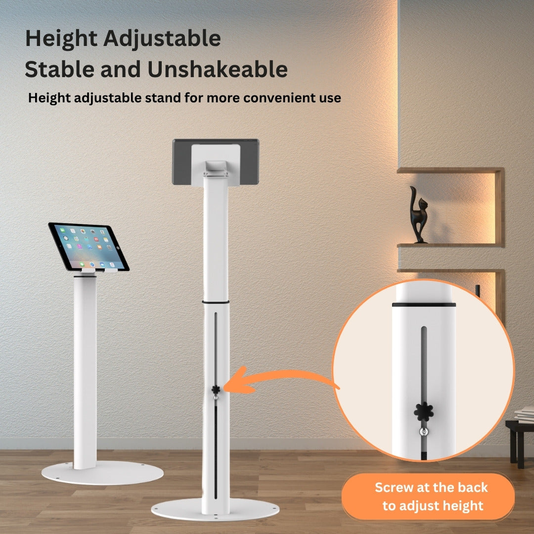 Techno Mounts Magnetic Floor Tablet Stand – Height Adjustable Kiosk for 7 to 13" Tablets, Cable Management – Metal