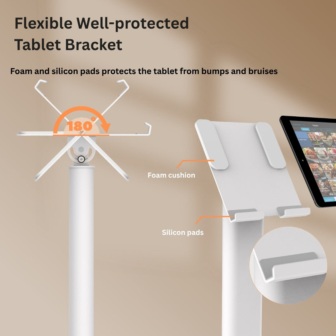 Techno Mounts Magnetic Floor Tablet Stand – Height Adjustable Kiosk for 7 to 13" Tablets, Cable Management – Metal