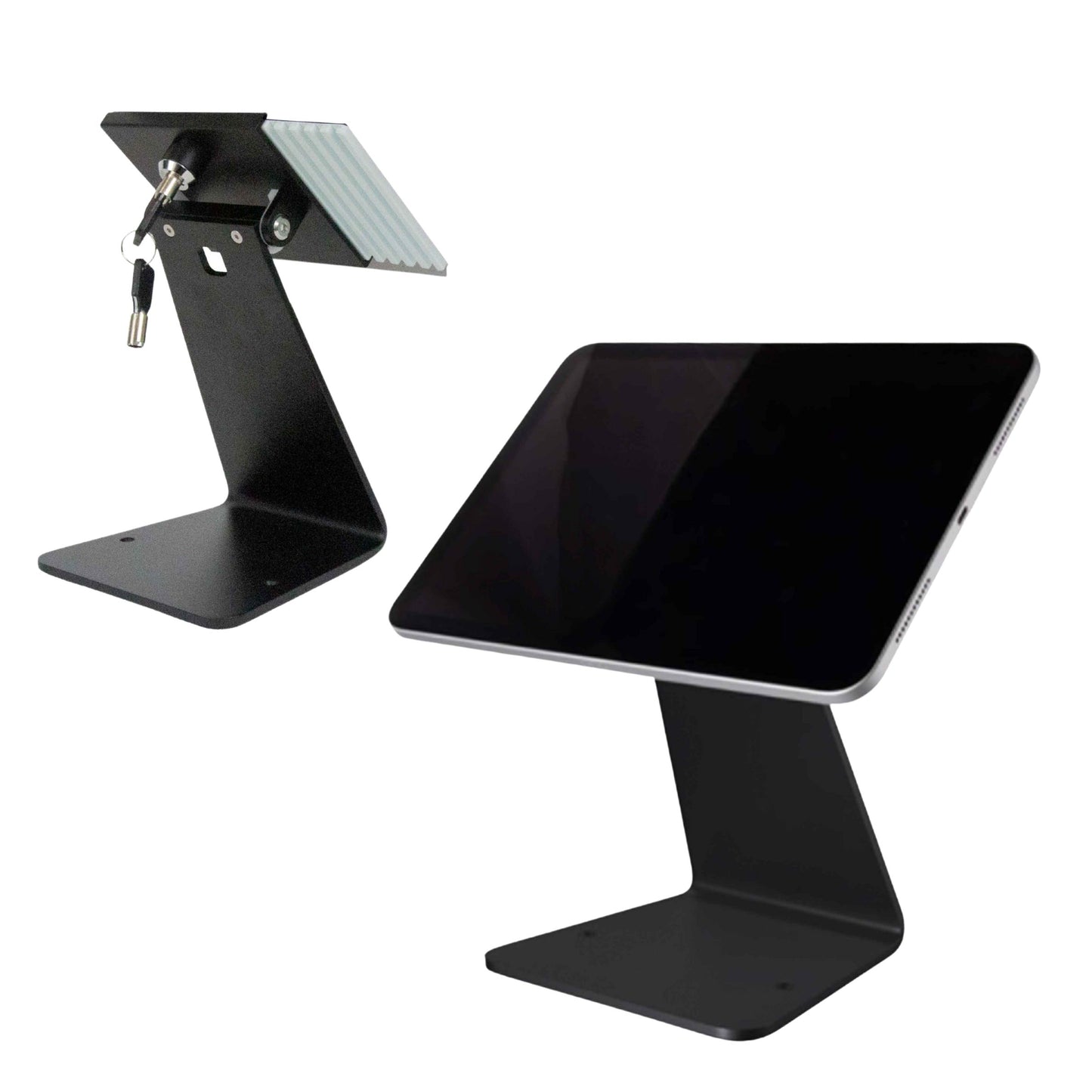 TechnoMounts Anti-Theft Tablet Stand with Lock Face Frame |  Aluminum Alloy Universal Holder for iPad & Tablets | Secure Desktop POS Cashier Kiosk Display