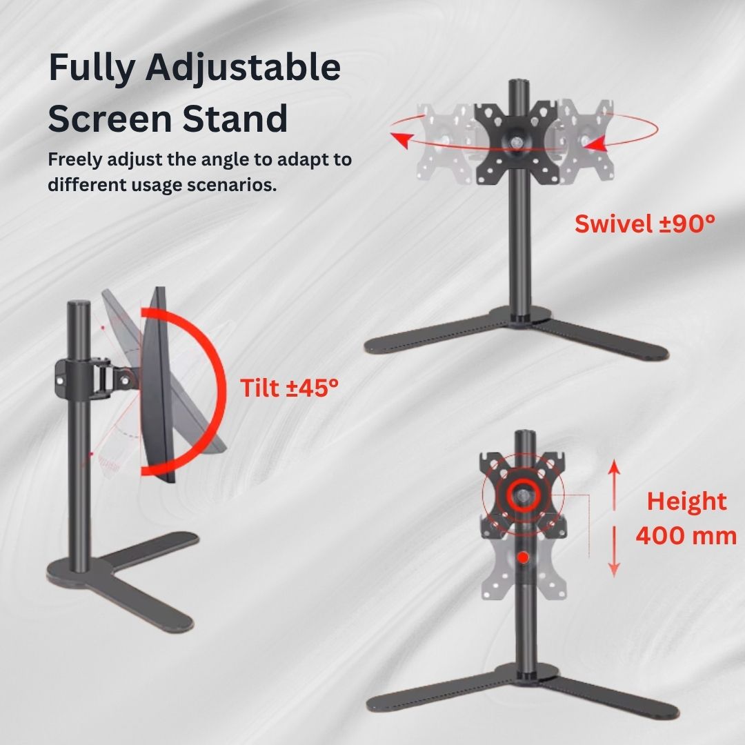 TechnoMounts PC Monitor Desk Mount Stand – Adjustable Desktop Holder for LCD Computer Screens with Tilt, Swivel & Rotation – VESA Compatible