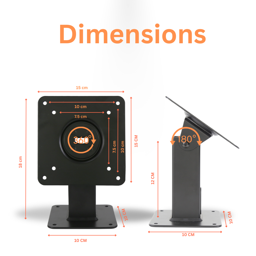 Technomounts Universal Rotating Tablet Stand – Adjustable 7″–13″ Enclosure, VESA 75×75 / 100×100 Compatible, Cable Management, Metal POS & Kiosk Mount