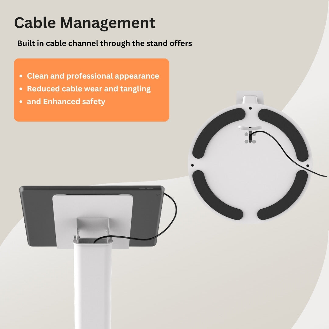Techno Mounts Magnetic Floor Tablet Stand – Height Adjustable Kiosk for 7 to 13" Tablets, Cable Management – Metal