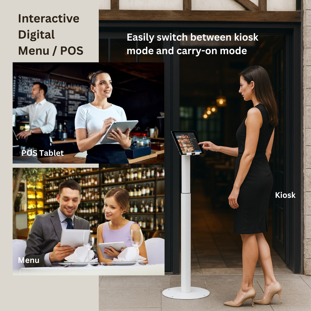 Techno Mounts Magnetic Floor Tablet Stand – Height Adjustable Kiosk for 7 to 13" Tablets, Cable Management – Metal