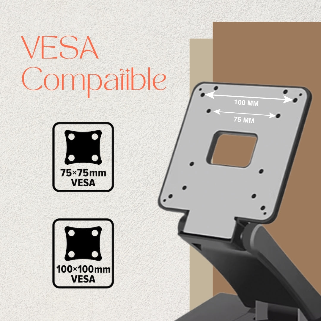 Technomounts Adjustable Folding Lift Mount for Touch Screen Monitors – Cold Rolled Steel Base Bracket with 30cm Lift, VESA 75x75 / 100x100 – Max Load 6.5kg