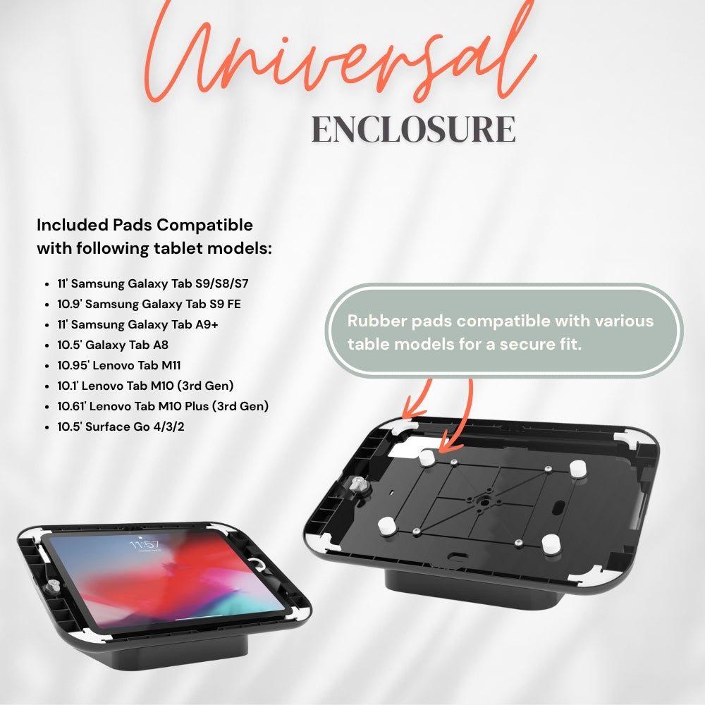 Technomounts Anti-Theft Tablet Holder – Lockable Enclosure & Desk Mount for Tablets, Secure Stand for Retail, Hospitality and Exhibitions. For Samsung and Lenovo Tablets.