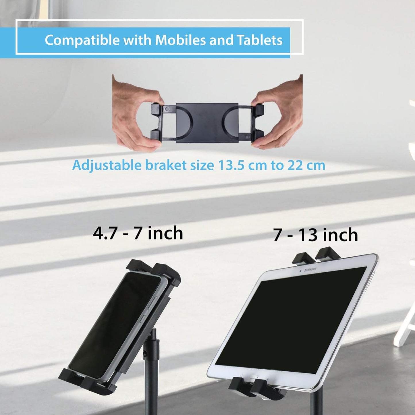 Technomounts Telescopic Tripod Tablet Stand for Tablets 6" to 13"Tablet Floor Stand for IPad 12.9"