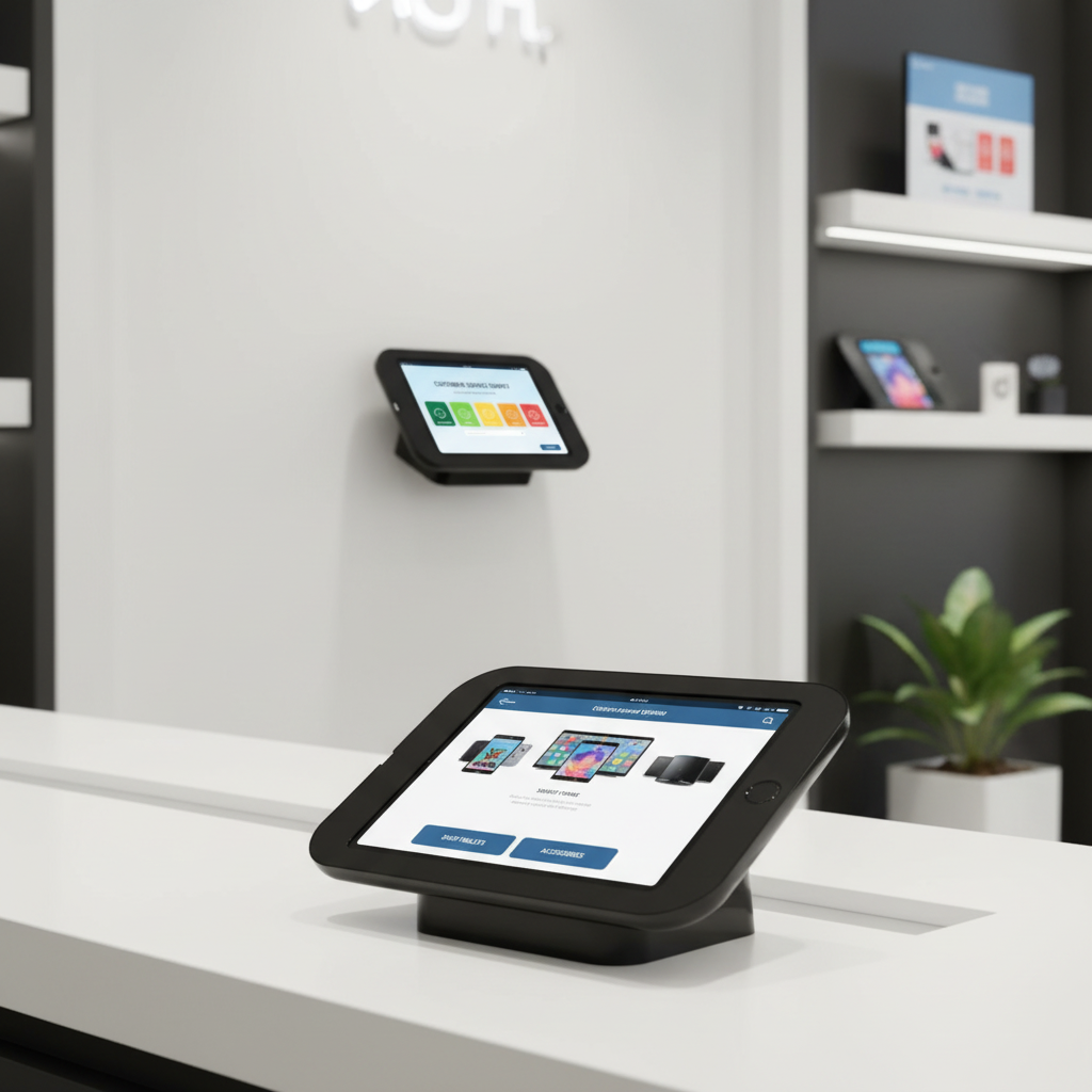 Wall and Desk Mount Tablet Stand in Retail Store - Versatile iPad Display Solution UAE