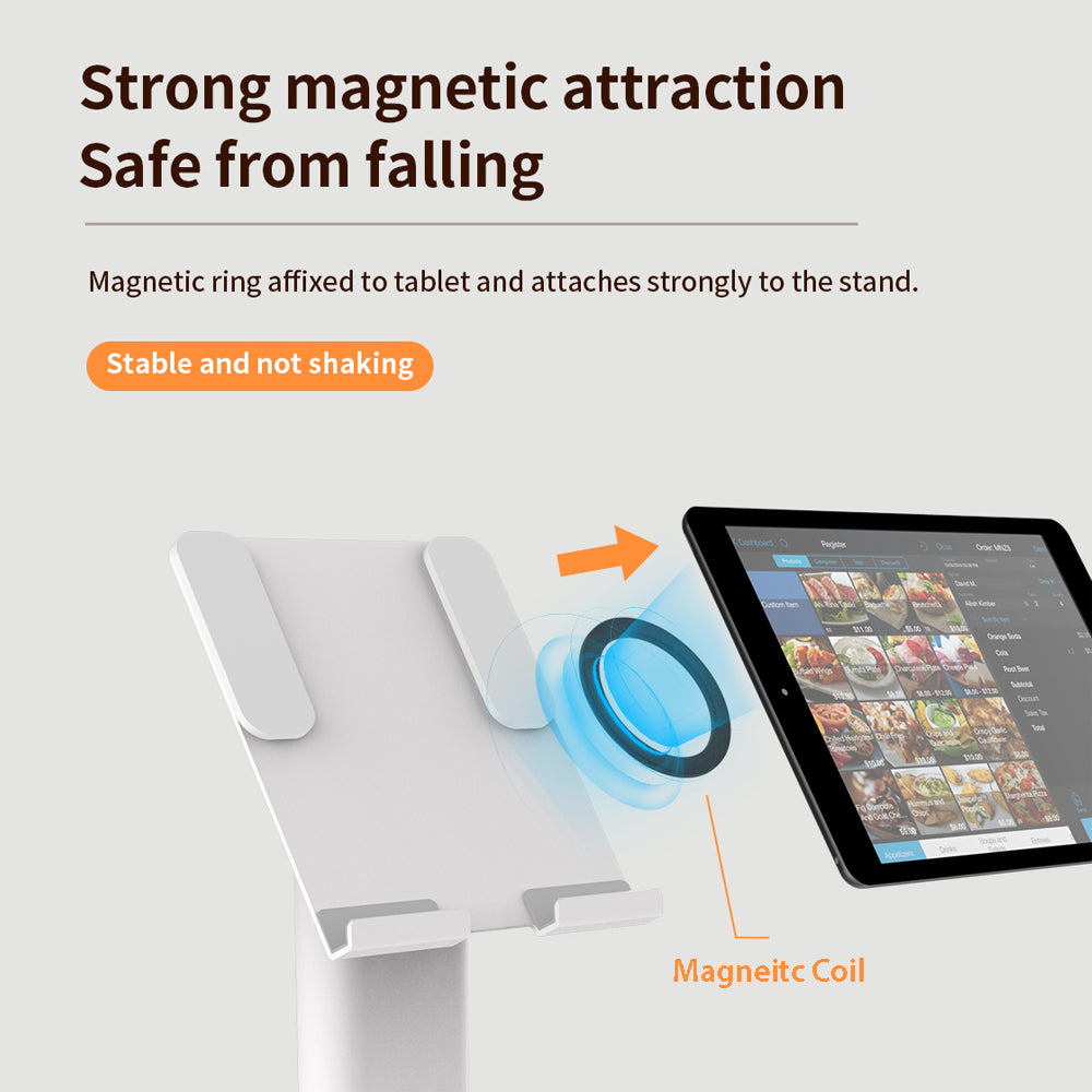Techno Mounts Magnetic Floor Tablet Stand – Height Adjustable Kiosk for 7 to 13" Tablets, Cable Management – Metal