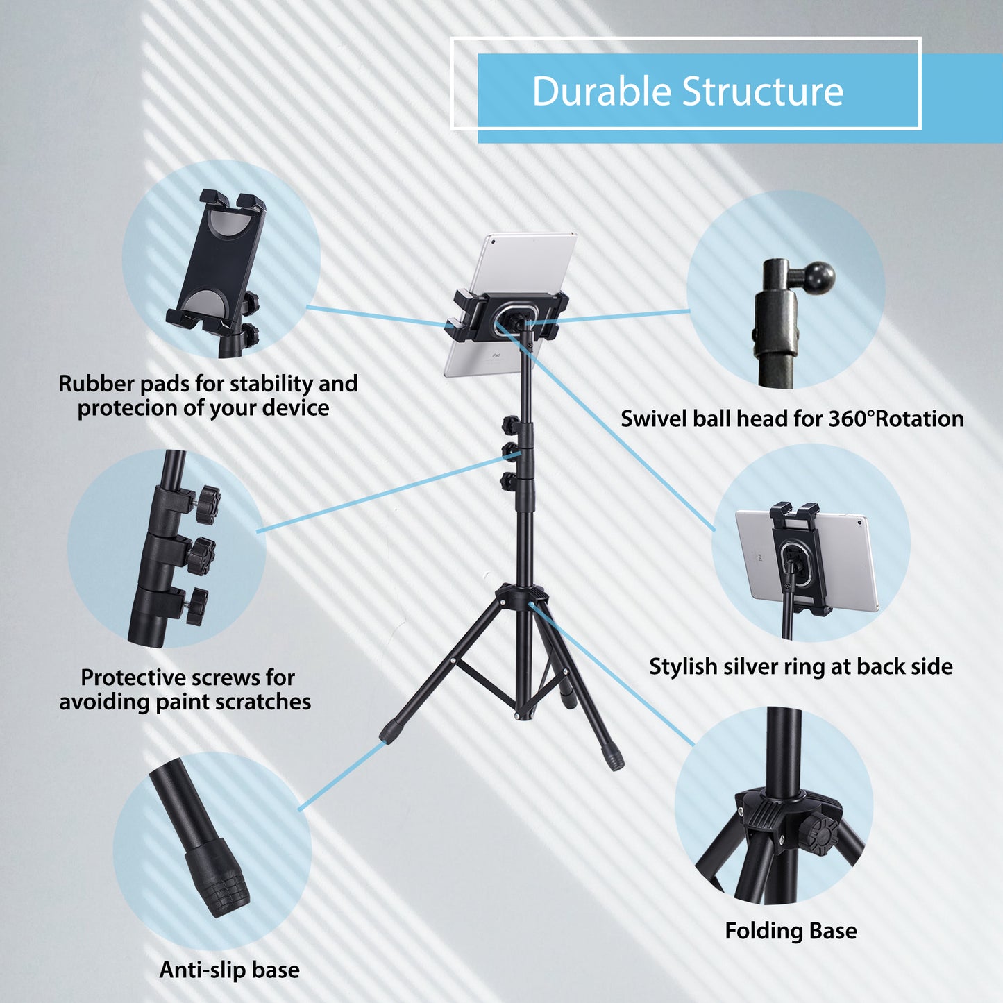 Telescopic Tripod Tablet Stand for Tablets Size 6" to 13"