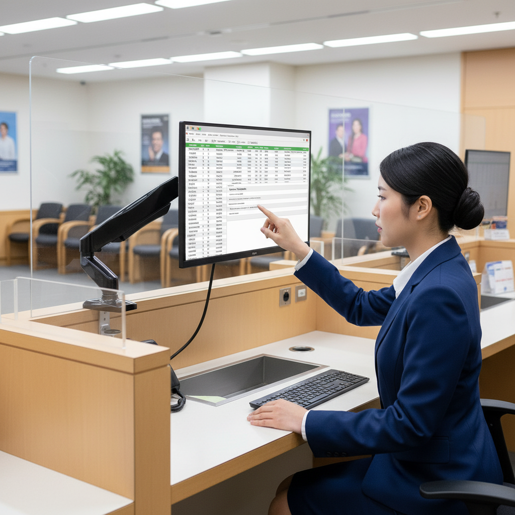 Bank Teller Using Monitor Arm