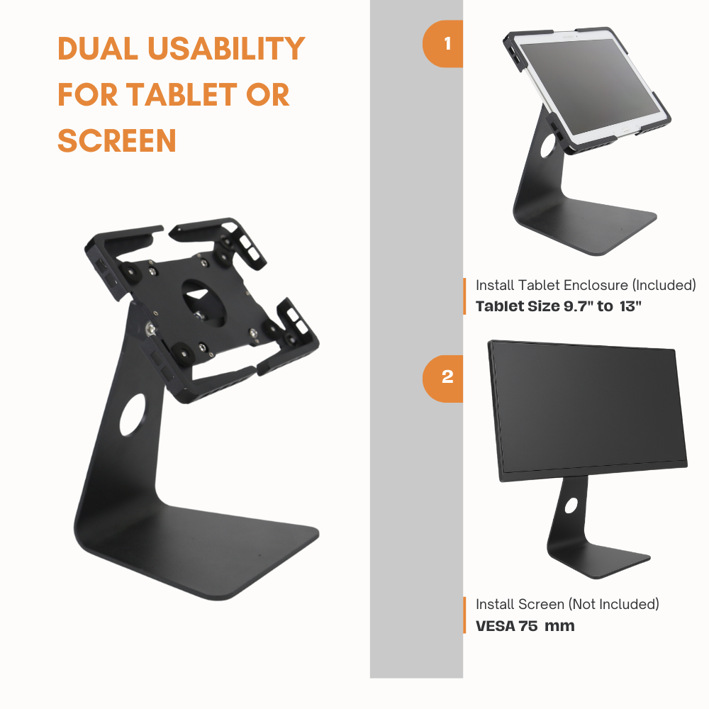 Technomounts Universal Desktop Tablet & Monitor Stand – Adjustable Enclosure for Tablets & Display Use