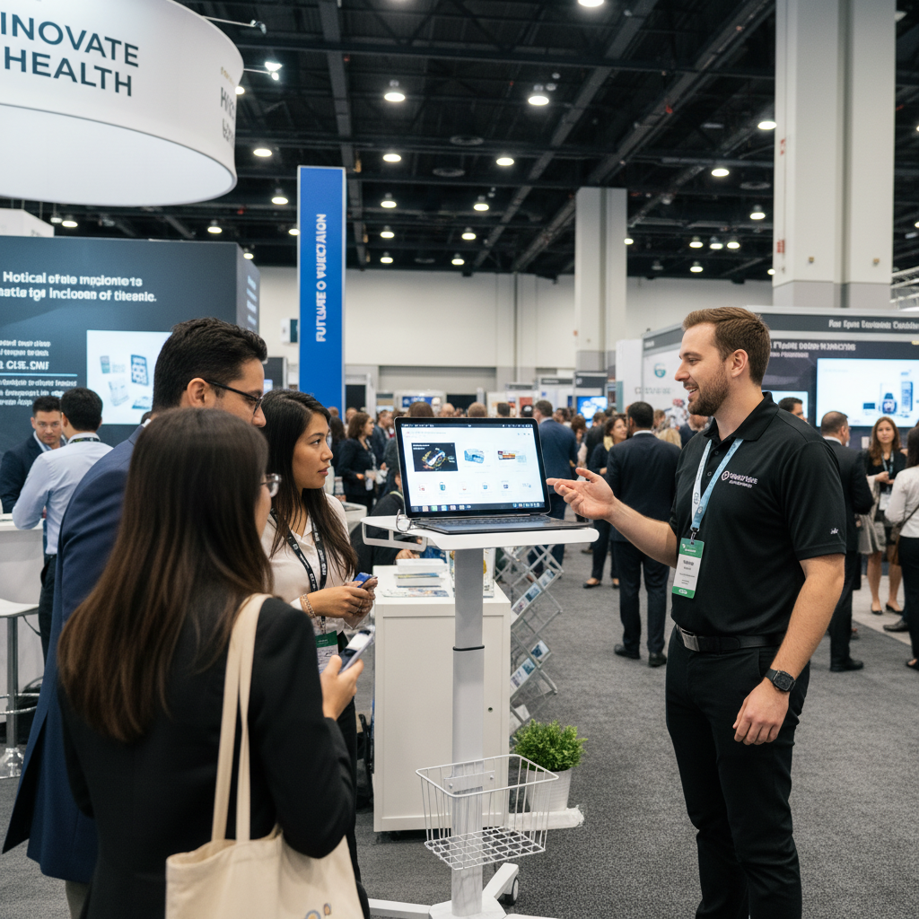 Exhibition booth with tablet trolley