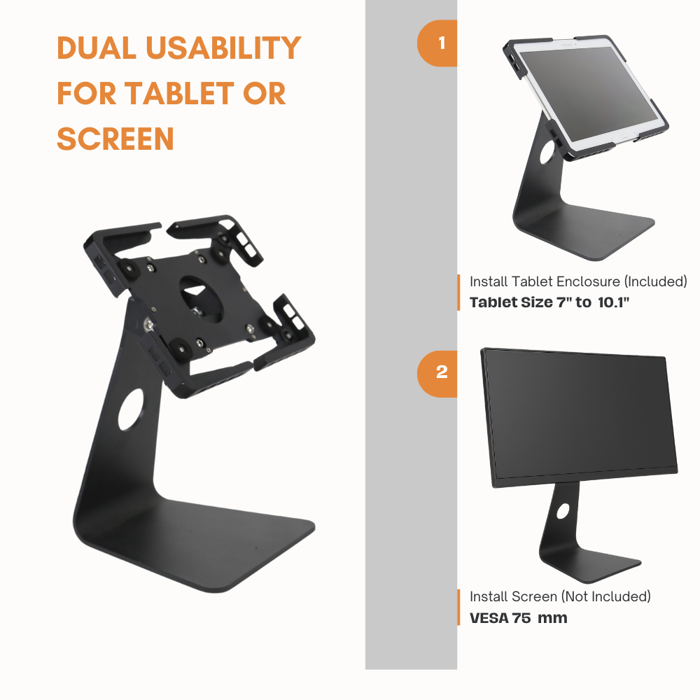 Technomounts Universal Desktop Tablet & Monitor Stand – Adjustable Enclosure for Tablets & Display Use
