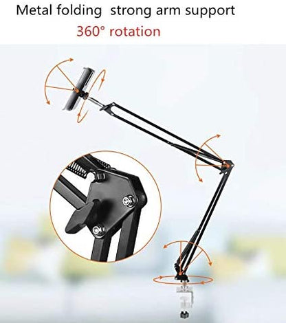 TechnoMounts Long Arm Lazy Mobile Stand Tablet Stand Phone Clip Holder for Desk, Flexible 360° Rotation Bracket for 4-11 inch Phones and Tablets (Black)