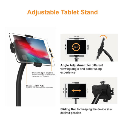Techno mounts Anti-theft Floor Stand for Tablets - Adjustable Height - Universal Enclosure for 7.9" to 11"tablets. Flexible tablet rotation and tilt angles