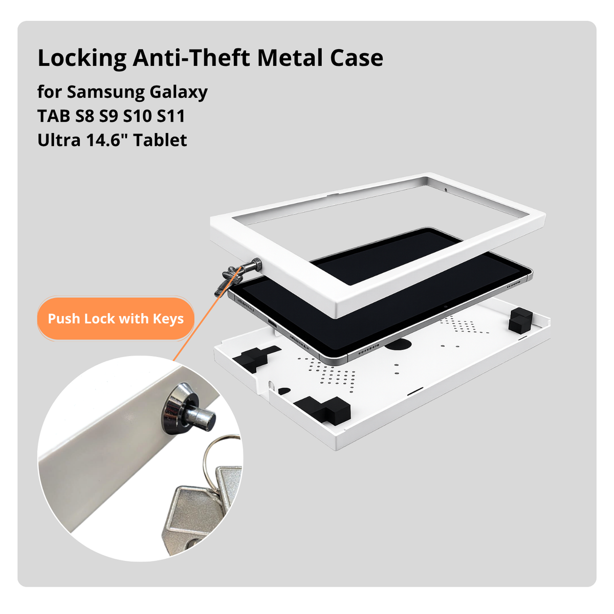 TechnoMounts Galaxy Tab S11 Ultra Anti-Theft Tablet Enclosure 14.6" (Compatible with Galaxy Tab S10, S9, S8)