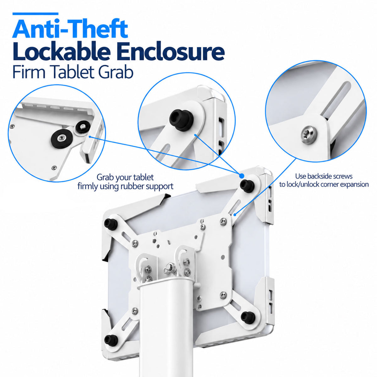 Anti-Theft Tablet Floor Stand –  Height Adjustable - Universal Enclosure (9.7–13″)