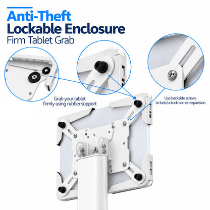Anti-Theft Tablet Floor Stand –  Height Adjustable - Universal Enclosure (9.7–13″)