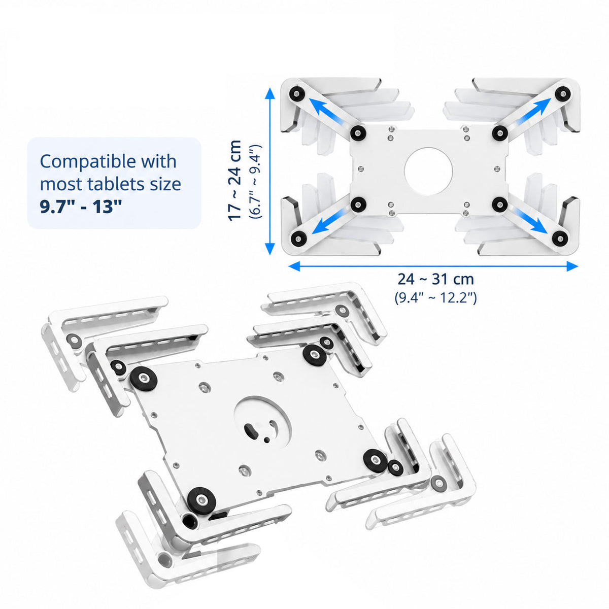 Heavy Duty Tablet Stand Universal Enclosure 9.7–13.1" , Power Bank Compartment