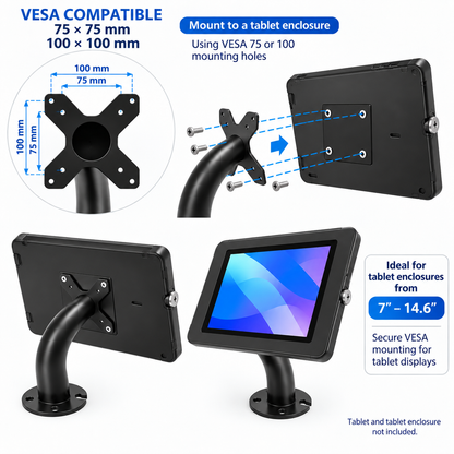 Heavy-Duty Metal VESA 75/100 Wall Bracket / Desktop Stand for Screens & Tablet Enclosures