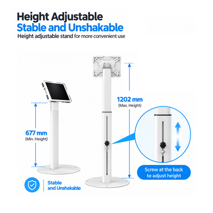 Anti-Theft Tablet Floor Stand –  Height Adjustable - Universal Enclosure (9.7–13″)