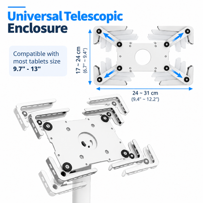 Anti-Theft Tablet Floor Stand –  Height Adjustable - Universal Enclosure (9.7–13″)
