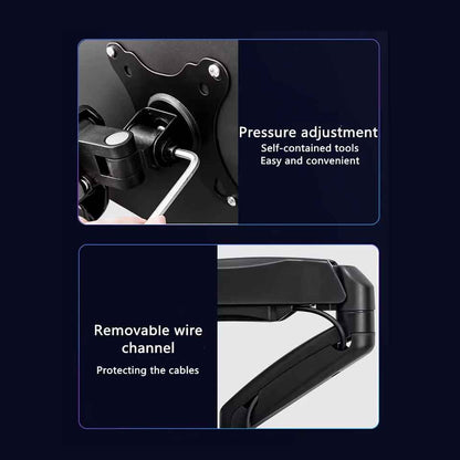Technomount Gas Spring Monitor Arm – Single Screen Mount for 13–27" Displays, 2–6kg Load, VESA 75x75/100x100, Height Adjustable, Tilt & Swivel, Clamp/Grommet, Aluminum Desk Mount