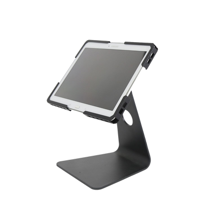 Professional tablet desktop mount with anti-theft enclosure for business environments