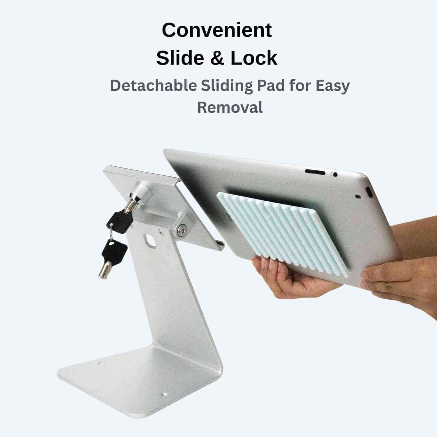 Slide and Lock Tablet Stand - Detachable Sliding Pad for Easy Tablet Removal and Security UAE