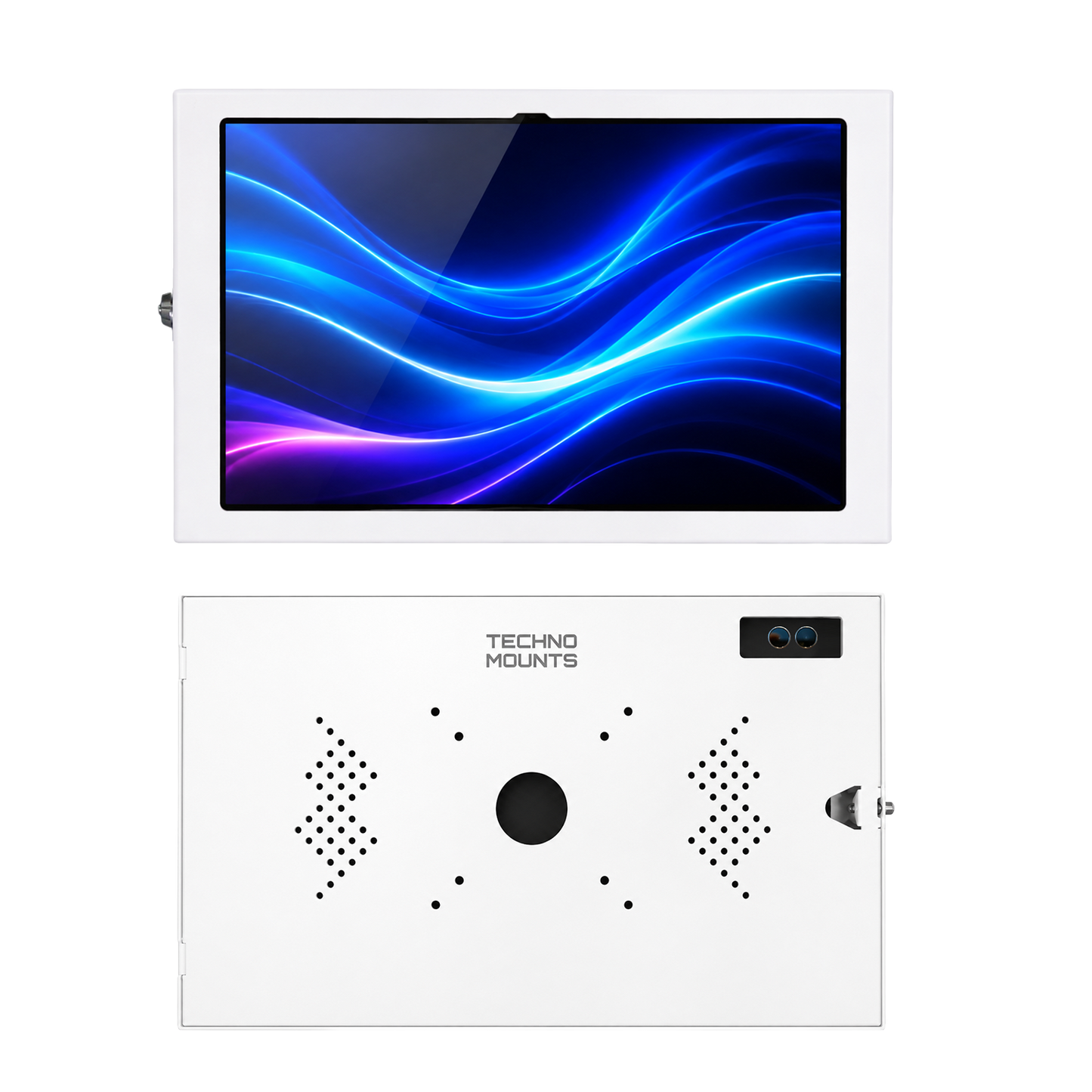 TechnoMounts Anti-Theft Tablet Enclosure for Samsung Galaxy Tab S8 Ultra, S9 Ultra, S10 Ultra & S11 Ultra 14.6" – Lockable Metal Kiosk Case, Portrait & Landscape Mounting, Cable Management, POS, Retail Display