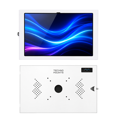 TechnoMounts Anti-Theft Tablet Enclosure for Samsung Galaxy Tab S8 Ultra, S9 Ultra, S10 Ultra & S11 Ultra 14.6" – Lockable Metal Kiosk Case, Portrait & Landscape Mounting, Cable Management, POS, Retail Display