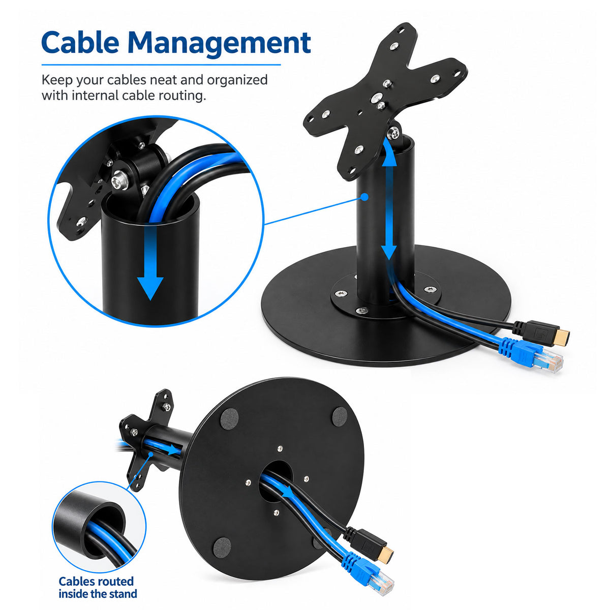 Heavy-Duty Metal VESA 75/100 Desktop Stand for Screens & Tablet Enclosures up to 15" With Detachable Base