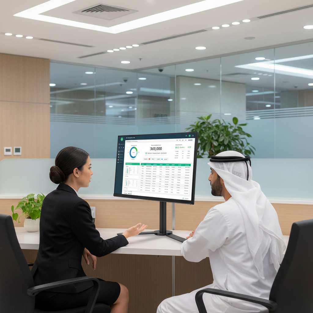 VESA monitor mount for bank branch customer service desk - Secure display solution UAE
