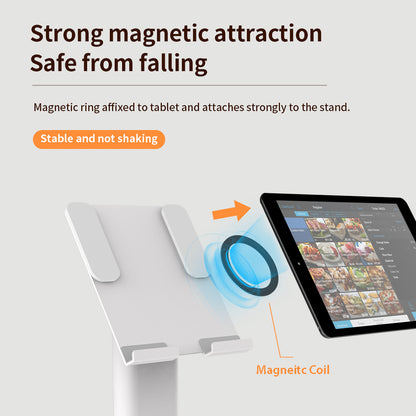 Techno Mounts Magnetic Floor Tablet Stand – Height Adjustable Kiosk for 7 to 13" Tablets, Cable Management – Metal