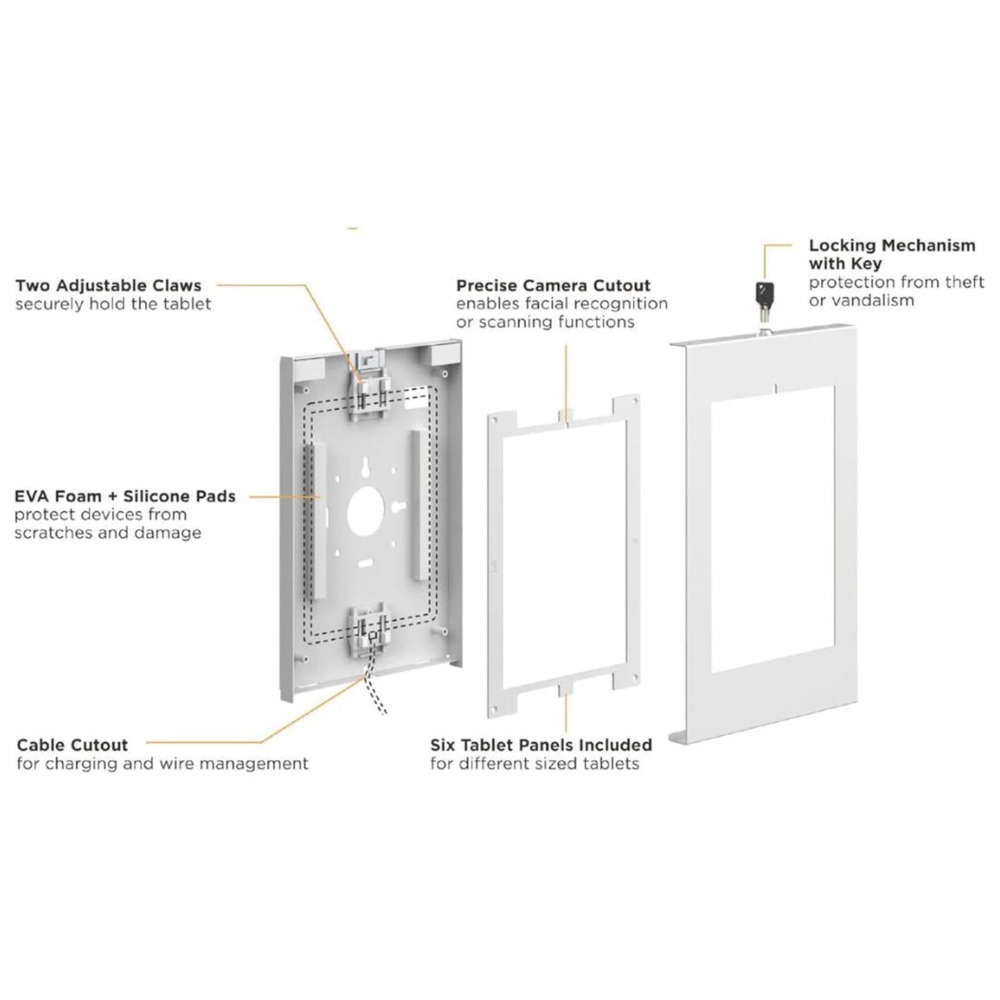 Detailed view of anti-theft tablet stand wall mount with tamper-resistant design and premium metal construction - TechnoMounts UAE