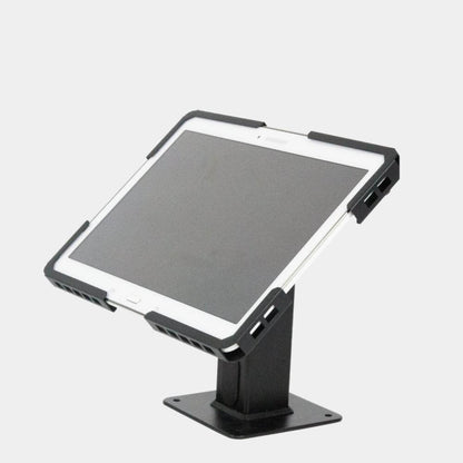 Anti-theft universal tablet stand with secure locking enclosure for retail POS and kiosk displays in UAE