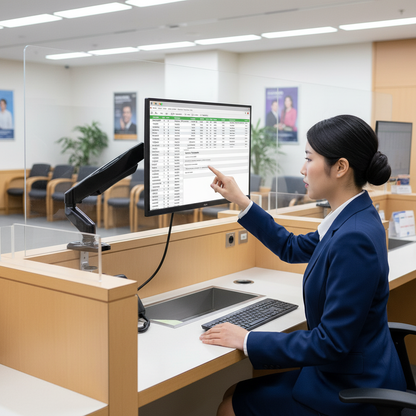 Bank Teller Using Monitor Arm