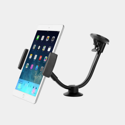 Car gooseneck tablet and phone holder with flexible arm and suction cup mount for windshield dashboard installation in UAE