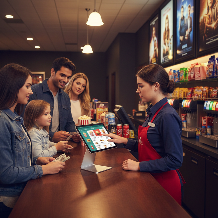 Cinema ticketing counter using a lockable anti-theft POS tablet stand