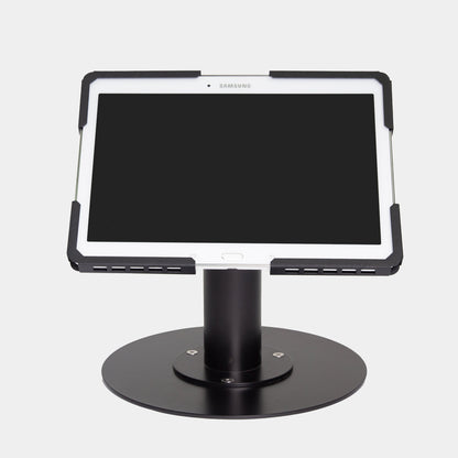 Anti-Theft Circular Tablet Stand with Lockable Enclosure - Side Angle View - Secure Desktop Mount - TechnoMounts UAE
