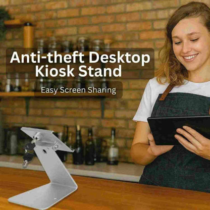 Desktop tablet kiosk stand with security lock - anti-theft holder for cafes and retail counters in Dubai UAE