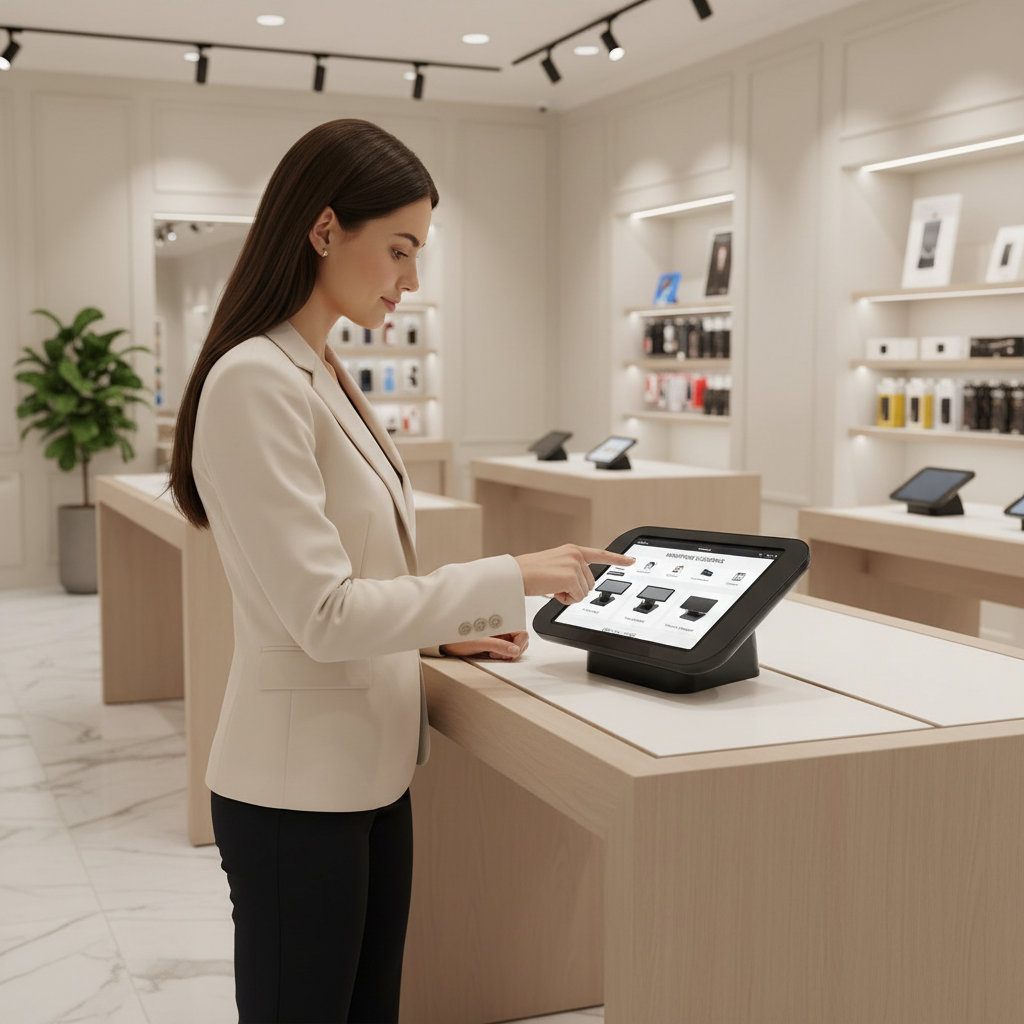 Elegant retail store with tablet interaction