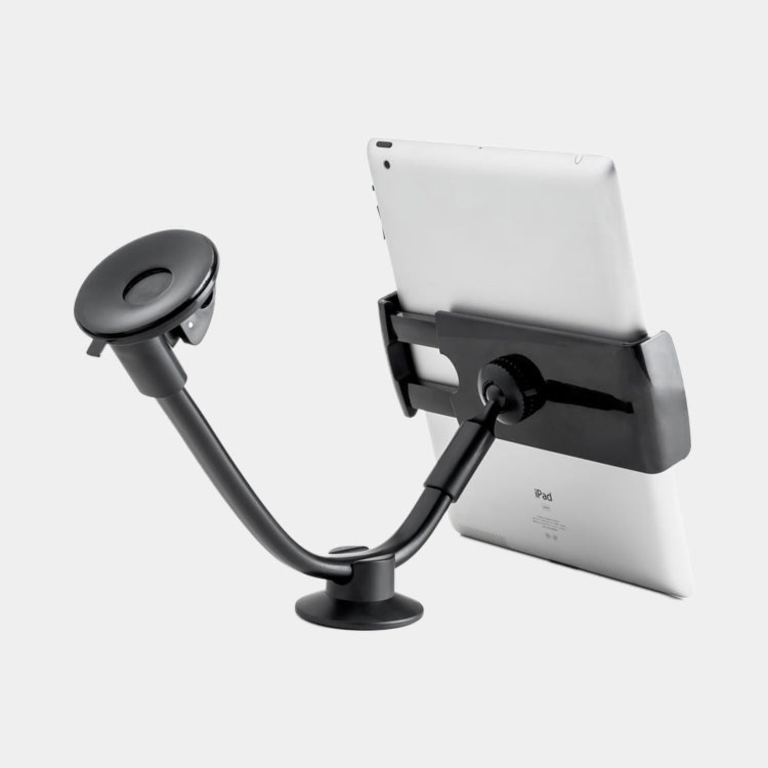 Adjustable gooseneck car tablet mount with strong suction base for secure device positioning in vehicles