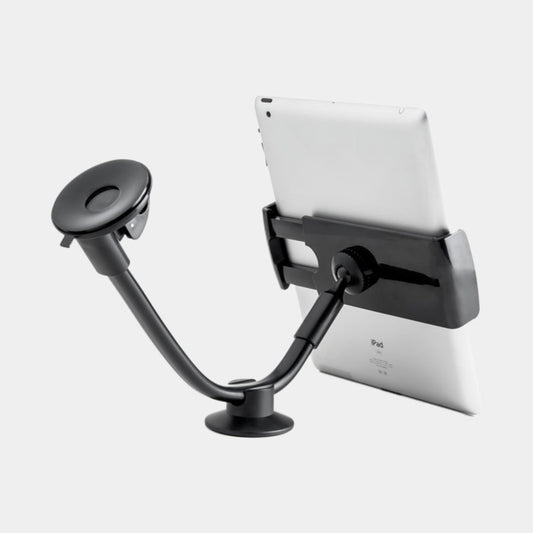 Adjustable gooseneck car tablet mount with strong suction base for secure device positioning in vehicles