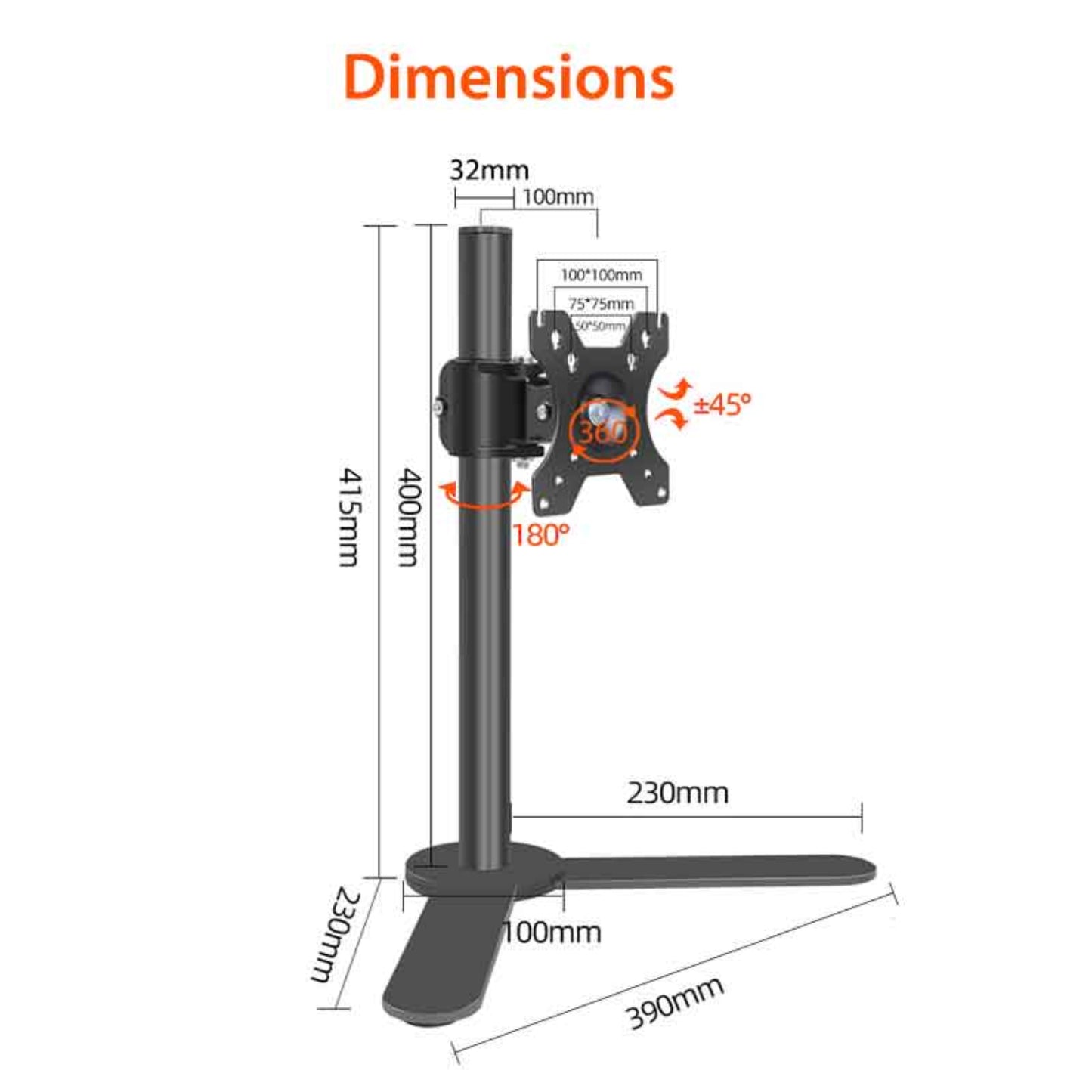 Heavy-duty monitor mount supporting 13-32 inch displays up to 8kg - Professional grade