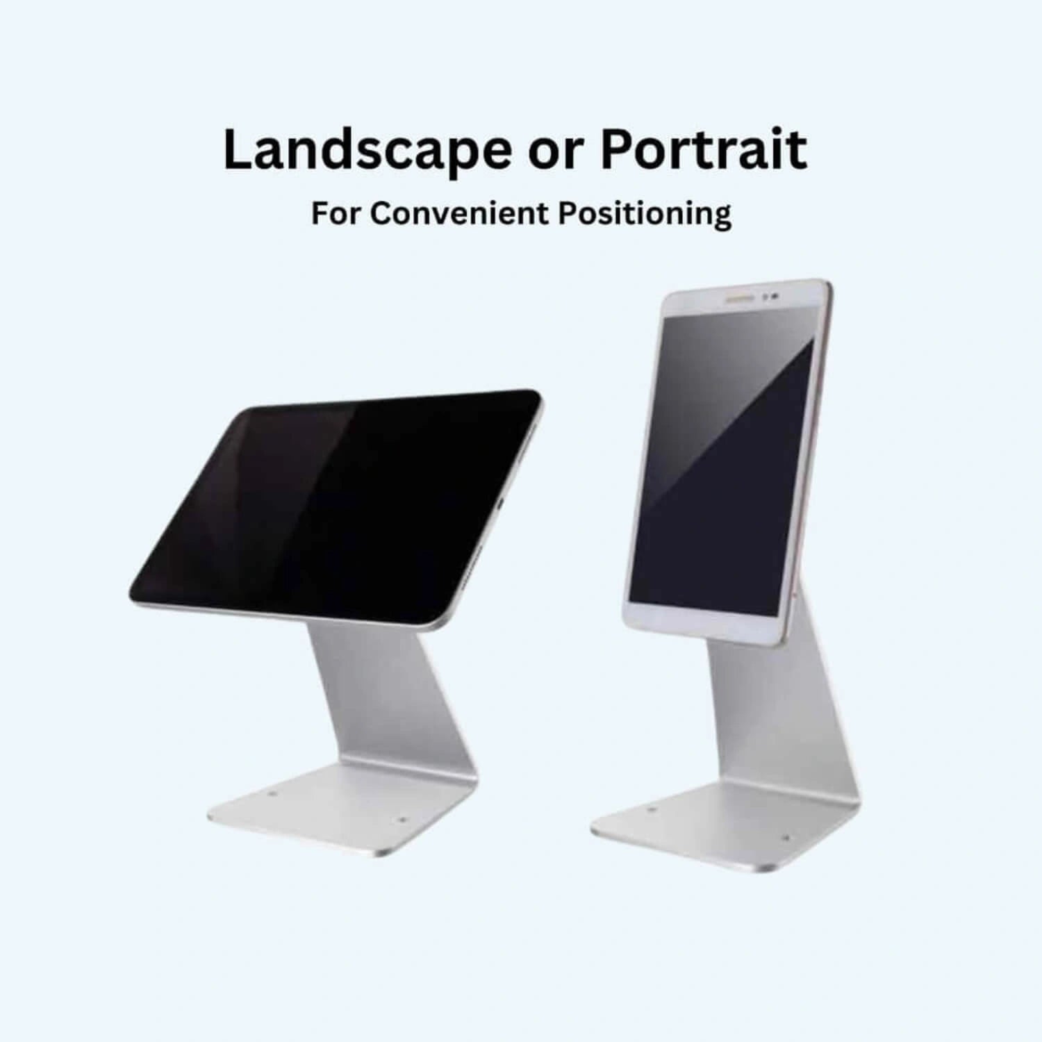 Landscape and portrait tablet stand - flexible orientation for iPad and Android devices in UAE