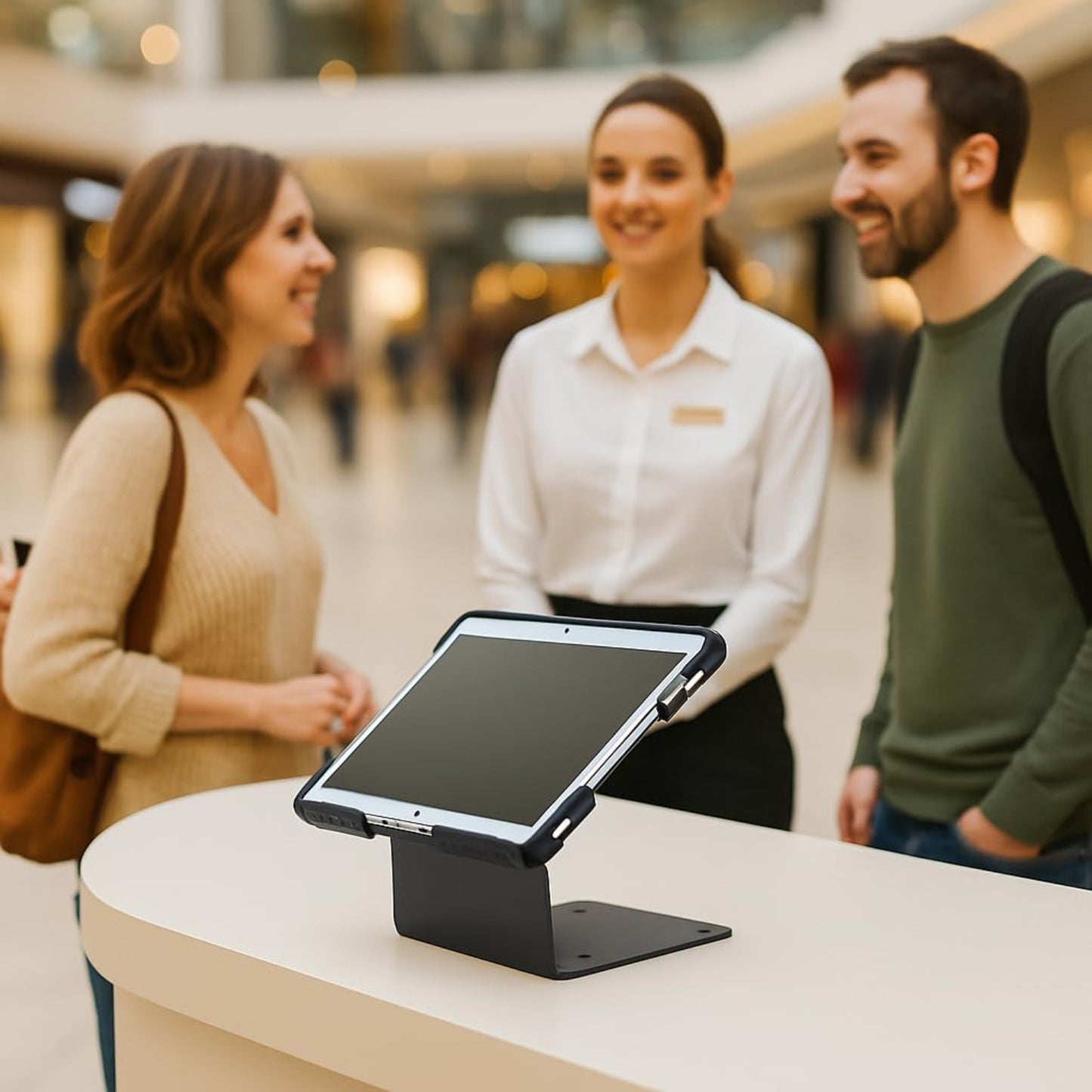 Lockable tablet stand for professional office reception desks and visitor check-in stations - TechnoMounts UAE