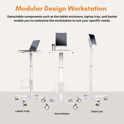 Mobile workstation cart with tablet and laptop support for medical professionals