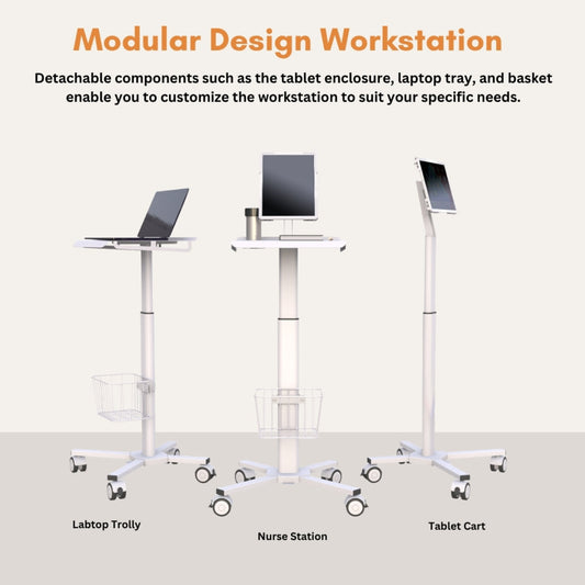 Mobile workstation cart with tablet and laptop support for medical professionals
