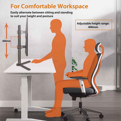 Monitor desk mount featuring integrated cable management clips for organized workspace